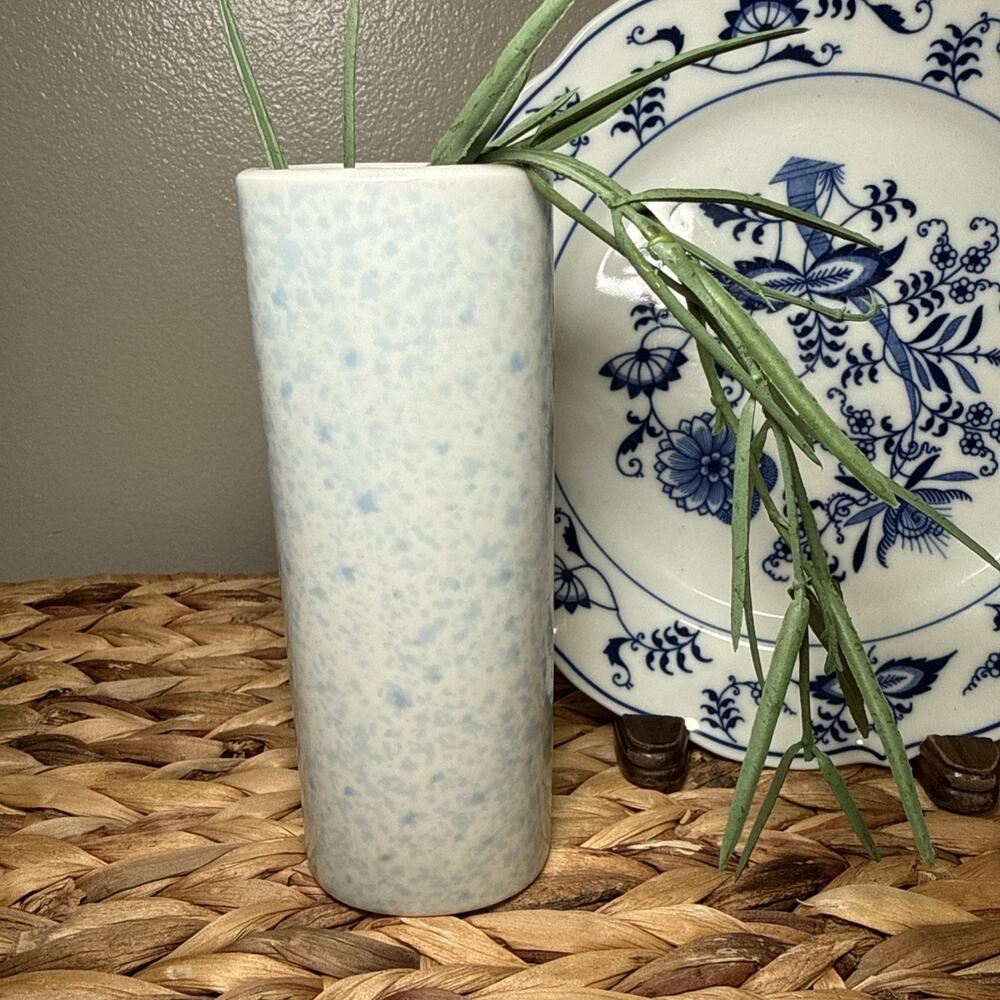 Vintage FTD Especially For You Japan Blue Speckled Bud Vase 6.25” Porcelain